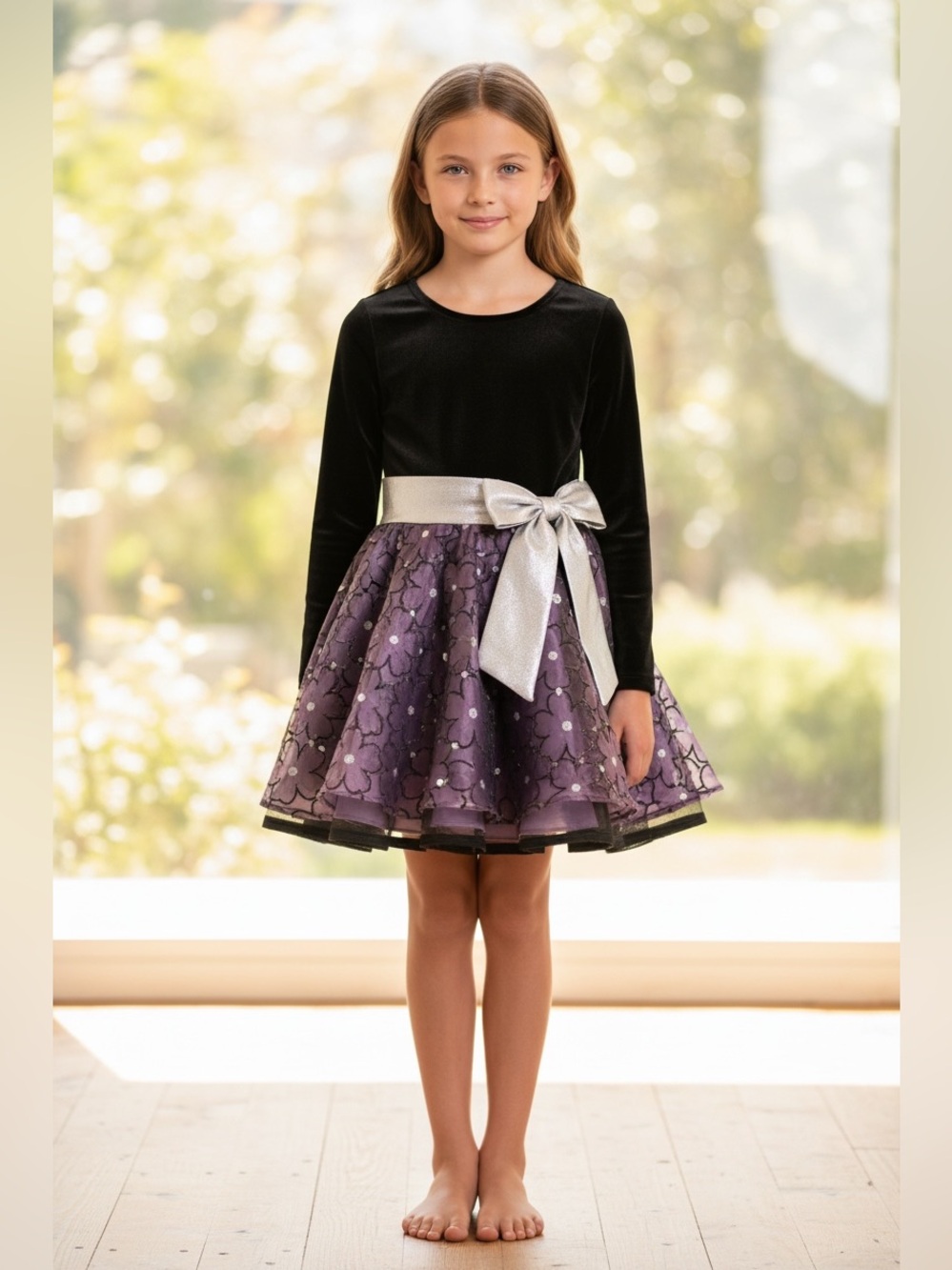 Bonnie Jean Girls Size 10 Black Velvet Purple Sparkle Tutu Party Dress - Picture 1 of 8